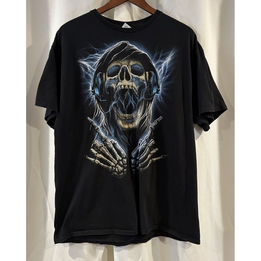 Heavy Metal Skeleton Headbanger Mens Shirt 100% Cotton‎ Dio Rock Hands XL